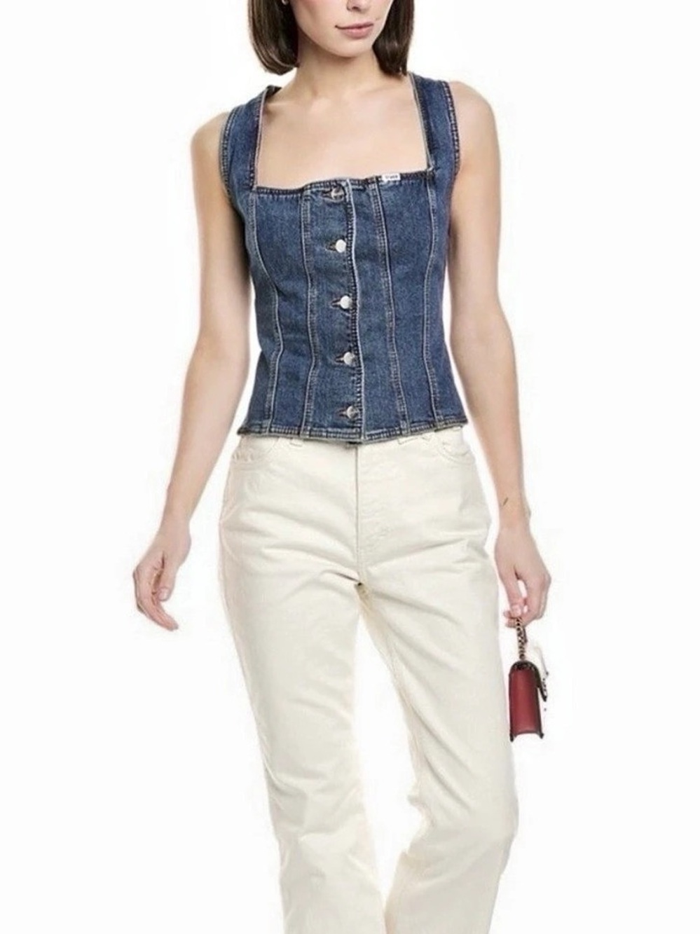 Wrangler + STAUD Women's Pleated Denim Corset Top in Blue - Picture 4 of 8